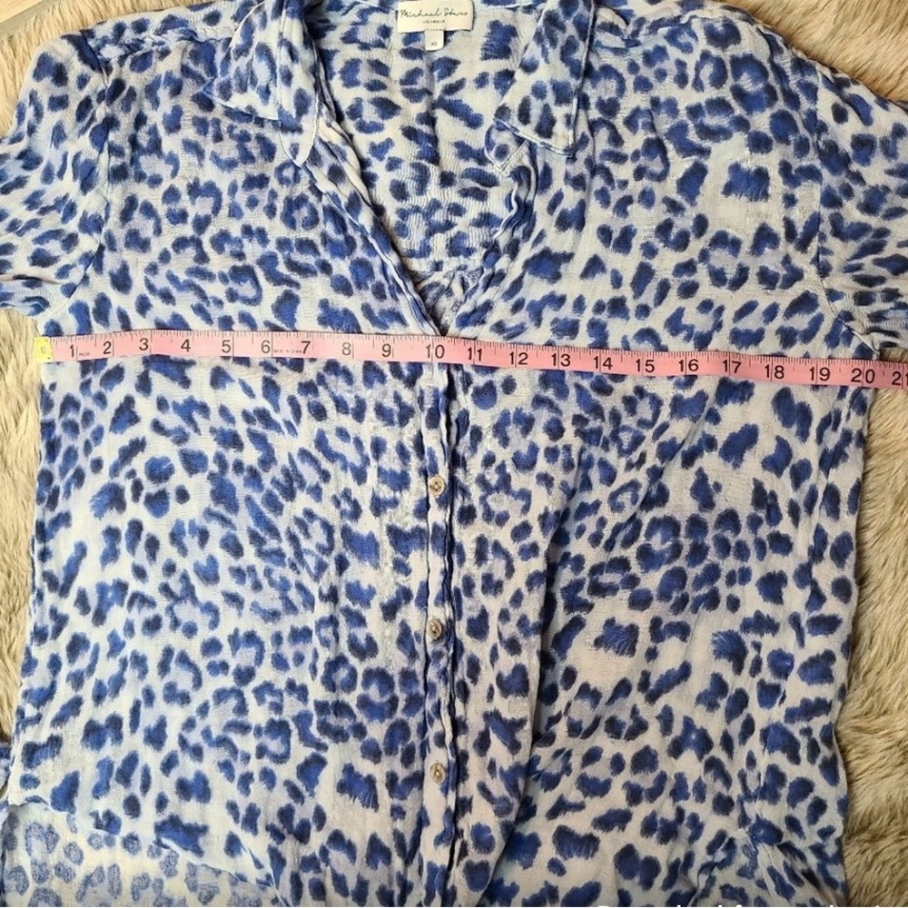 Michael Stars Blue Leopard Button Down Shirt